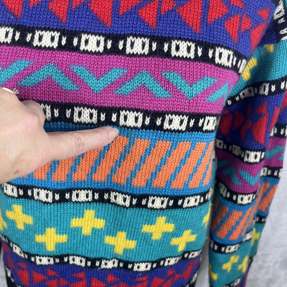 Vintage Columbia Women's Sweater 100% Wool Y2K Artsy Skiing Multi Size Medium - Picture 11 of 12